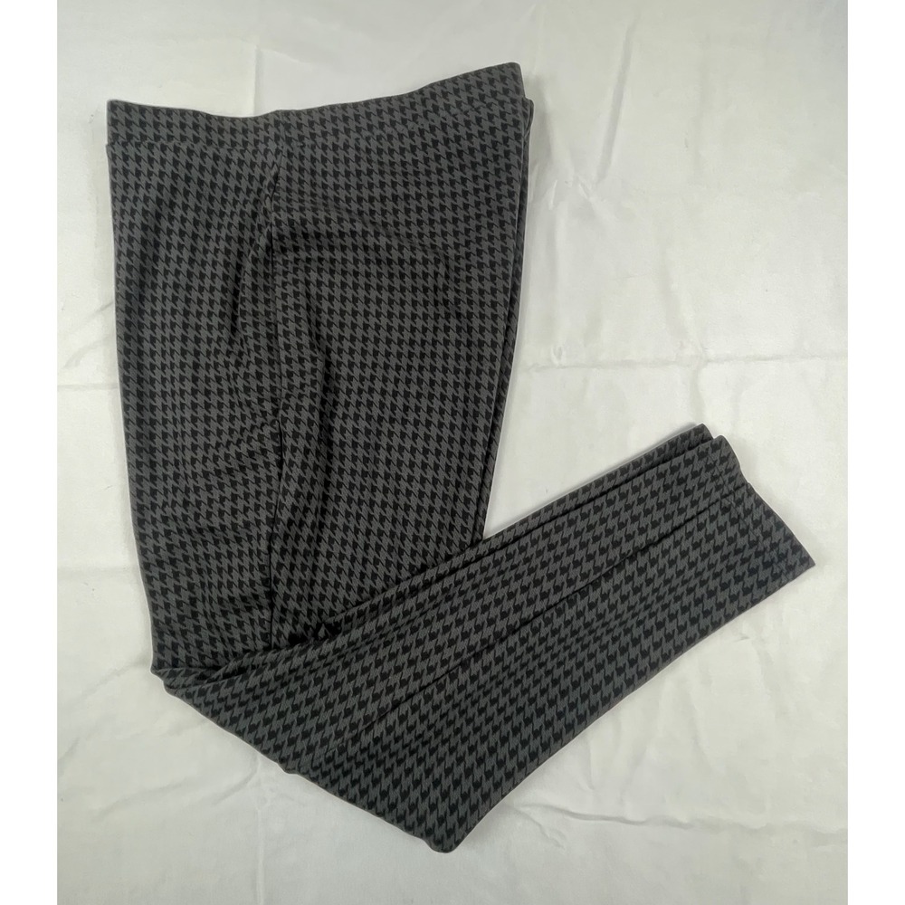 Houndstooth Slim Fit Pull On Pants Charcoal Grey Black High Rise Tapered Leg